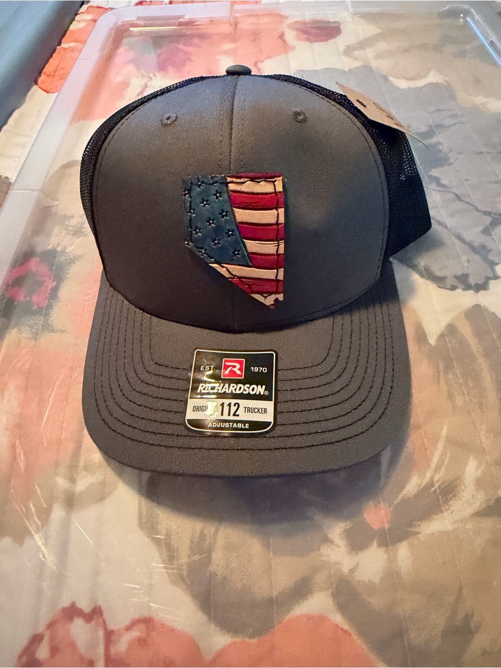 NWT Richardson Trucker Hat With Leather Nevada Flag Patch